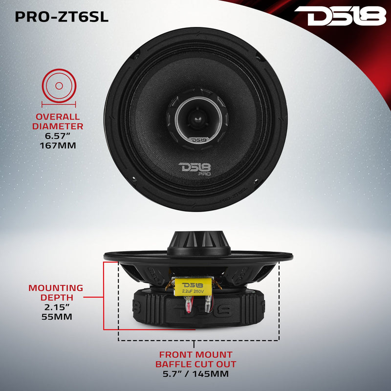 Load image into Gallery viewer, PRO-ZT 6.5” Slim Coaxial Mid-Range Loudspeaker with Water-Resistant Cone Built-in Bullet Tweeter | 200W RMS 4-Ohm
