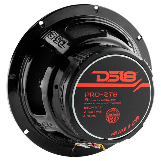 PRO-ZT 8" Coaxial Mid-Range Loudspeaker with Water Resistant Cone Built-in Bullet Tweeter and Grill | 275W RMS 4-Ohm