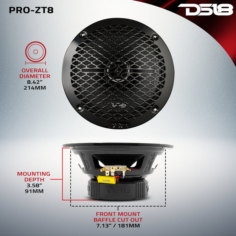 Load image into Gallery viewer, PRO-ZT 8&quot; Coaxial Mid-Range Loudspeaker with Water Resistant Cone Built-in Bullet Tweeter and Grill | 275W RMS 4-Ohm
