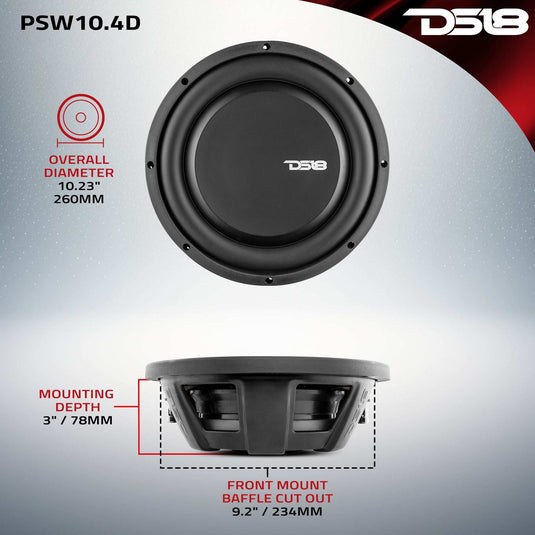 PS Shallow-Mount Water Resistant 10" Subwoofer 500 Watts Rms DVC 4-Ohm - Skoutley Outdoors LLC