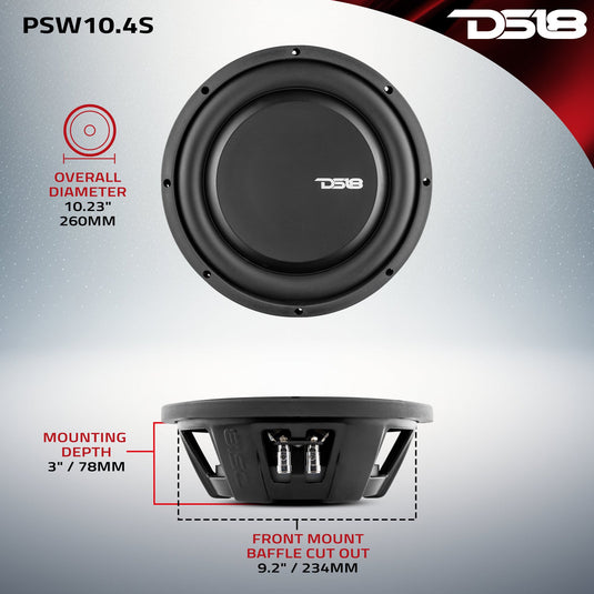 PS Shallow-Mount Water Resistant 10" Subwoofer | 500W RMS SVC 4-Ohm
