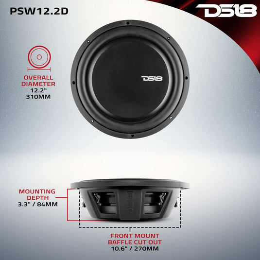 PS Shallow-Mount Water Resistant 12" Subwoofer 600 Watts Rms DVC 2-Ohm - Skoutley Outdoors LLC