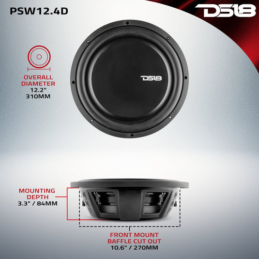 PS Shallow-Mount Water Resistant 12" Subwoofer | 600W RMS DVC 4-Ohm