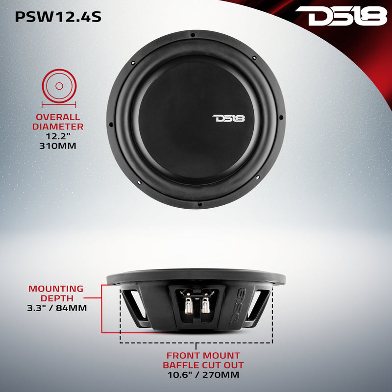 Load image into Gallery viewer, PS Shallow-Mount Water Resistant 12&quot; Subwoofer | 600W RMS SVC 4-Ohm

