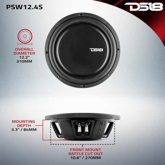 PS Shallow-Mount Water Resistant 12" Subwoofer | 600W RMS SVC 4-Ohm