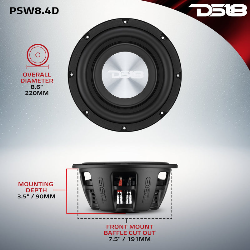 Load image into Gallery viewer, PS Shallow-Mount Water-Resistant 8" Subwoofer | 400W RMS DVC 4-Ohm
