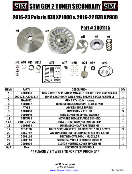 Load image into Gallery viewer, 2016-2023 XP1000, 2016-2023 General and 2016-2022 RZR 900 Tuner Secondary Assembly
