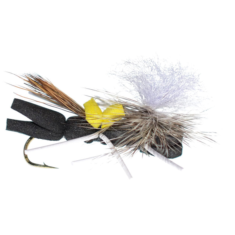 Load image into Gallery viewer, Parachute Chernobyl Ant Black Yellow Top Foam Body Grasshopper Fly 6 Flies Hook Size 10
