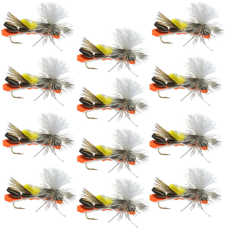 Load image into Gallery viewer, Parachute Chernobyl Ant Black Orange Foam Body Grasshopper Fly - 1 Dozen Flies Hook Size 10
