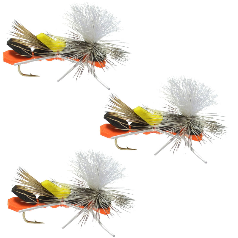 Load image into Gallery viewer, 3 Pack Parachute Chernobyl Ant Black Orange Foam Body Grasshopper Fly - Hook Size 10
