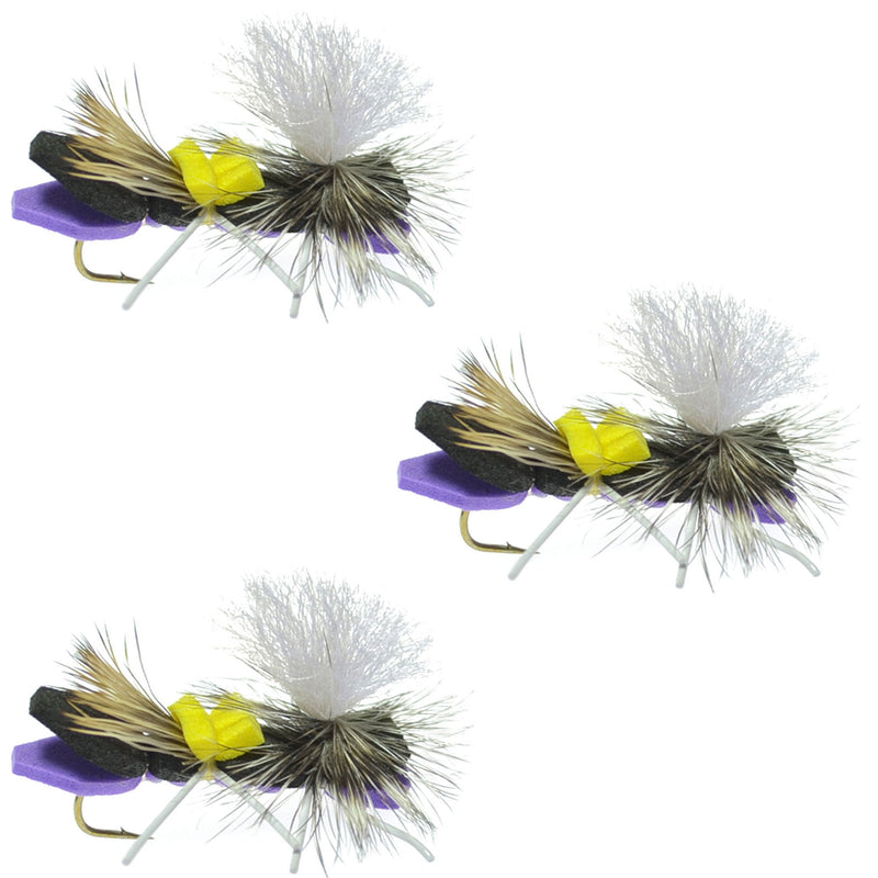 Load image into Gallery viewer, 3 Pack Parachute Chernobyl Ant Purple Foam Body Grasshopper Fly - Hook Size 10
