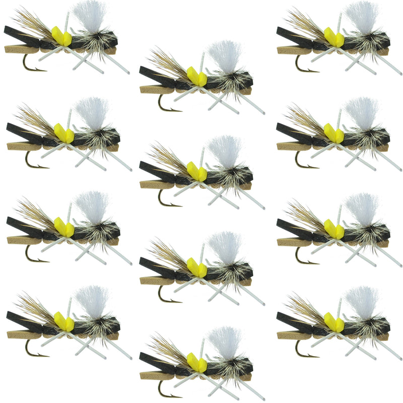 Load image into Gallery viewer, Parachute Chernobyl Ant Black Tan Foam Body Grasshopper Fly 1 Dozen Flies Hook Size 10
