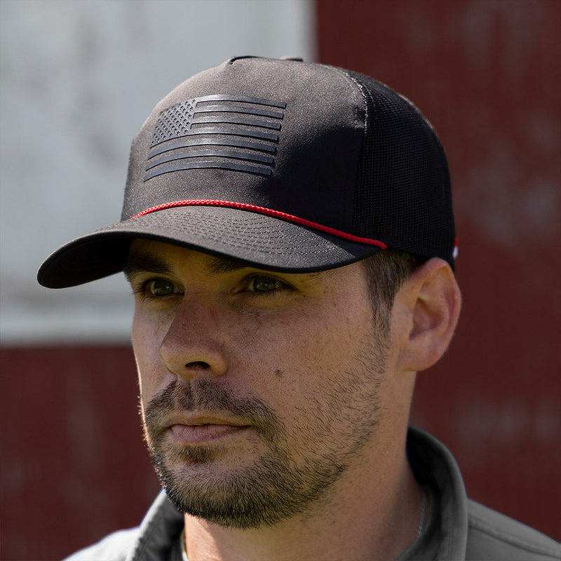 Load image into Gallery viewer, Ridgeline Thin Red Line-trucker Hat American Flag Rope Cap
