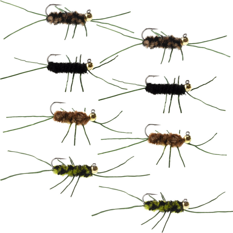 Load image into Gallery viewer, Tungsten Bead Jigged Pat's Rubber Legs Euro Nymph Assortment Fly Fishing Flies - 8 Flies Hook Size 10
