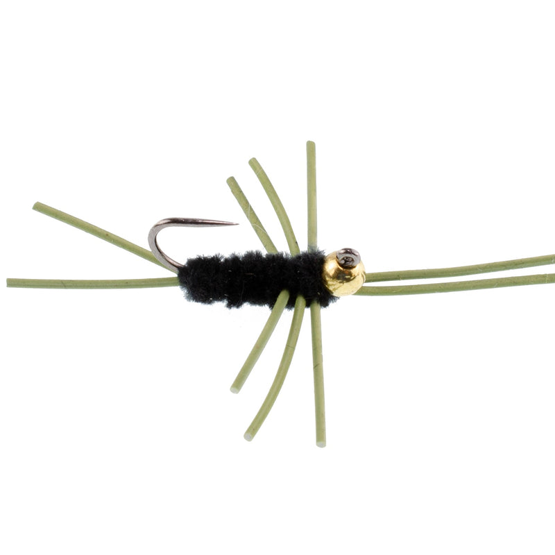 Load image into Gallery viewer, Barbless Pat's Rubber Legs Tungsten Bead Jigged Black Euro Nymph  - Set of 12 Flies Hook Size 10
