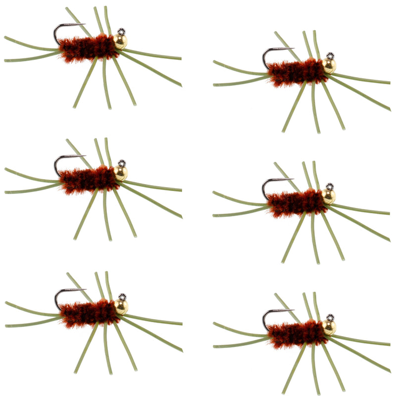 Load image into Gallery viewer, Barbless Pat's Rubber Legs Tungsten Bead Jigged Brown Euro Nymph  - Set of 6 Flies Hook Size 10
