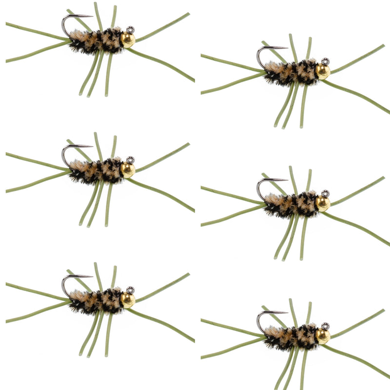 Load image into Gallery viewer, Barbless Pat's Rubber Legs Tungsten Bead Jigged  Coffee/Black Euro Nymph  - Set of 6 Flies Hook Size 10
