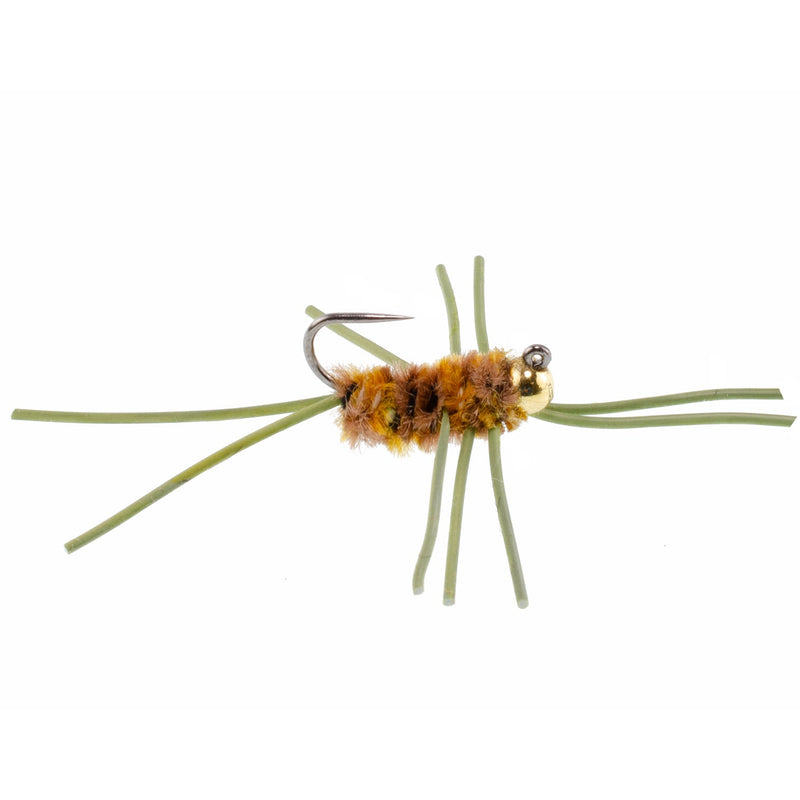 Load image into Gallery viewer, Barbless Pat's Rubber Legs Tungsten Bead Jigged Coffee/Tan Euro Nymph  - Set of 6 Flies Hook Size 10
