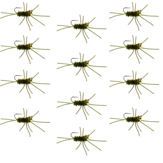Pat's Rubber Legs Tungsten Jig Dark Olive Euro Nymph 12 Flies Size 10