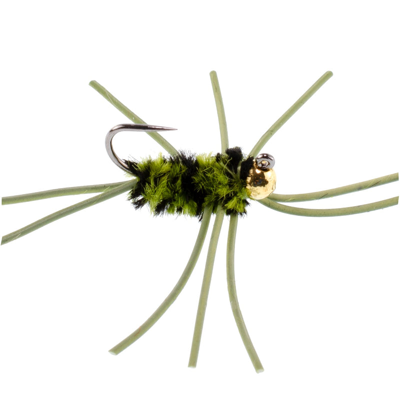 Load image into Gallery viewer, Pat's Rubber Legs Tungsten Jig Black/Olive Euro Nymph 12 Flies Size 10
