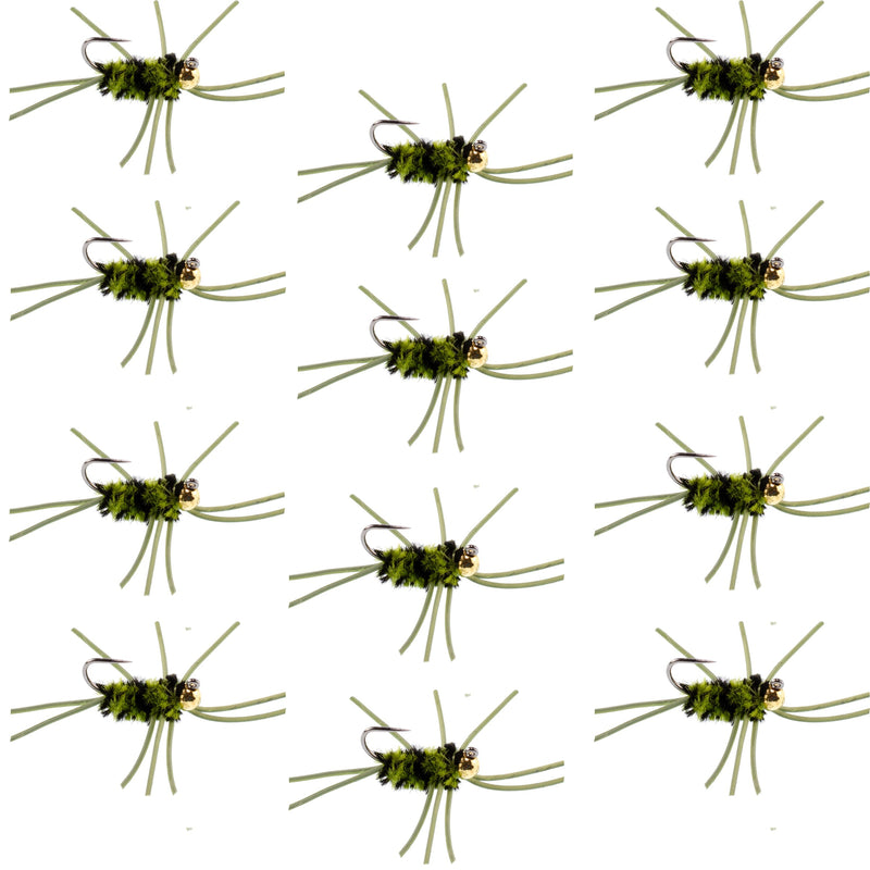 Load image into Gallery viewer, Pat's Rubber Legs Tungsten Jig Black/Olive Euro Nymph 12 Flies Size 10
