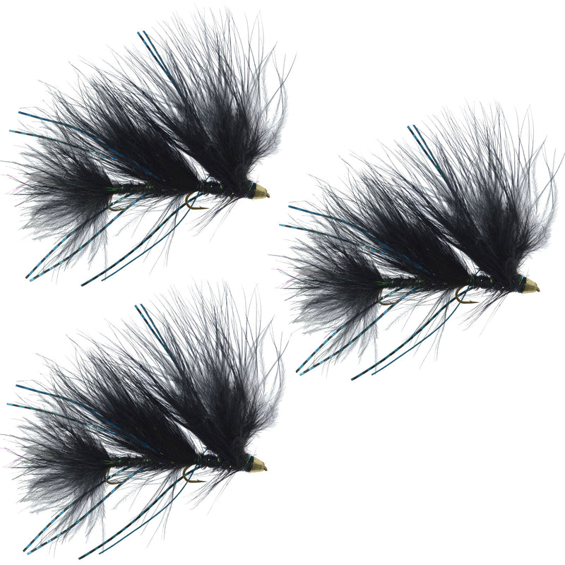 Load image into Gallery viewer, 3 Pack Circus Peanut Envy Streamer Black - Size 6 - Articulated Trout Bass Steelhead Salmon and Bass Fly Fishing Flies
