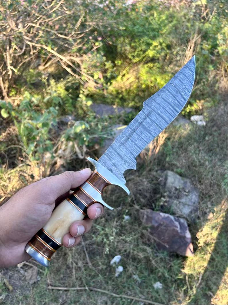 Load image into Gallery viewer, Damascus Steel Sub-Hilt Fighter Bowie Knife 14” – Premium Christmas Gift with Leather Sheath
