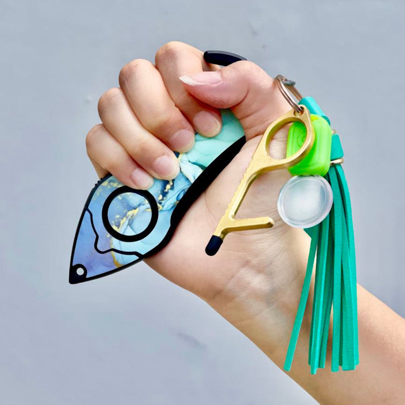 Load image into Gallery viewer, Personal Alarm Keychain Safety Emergency Tool (Green Marble)
