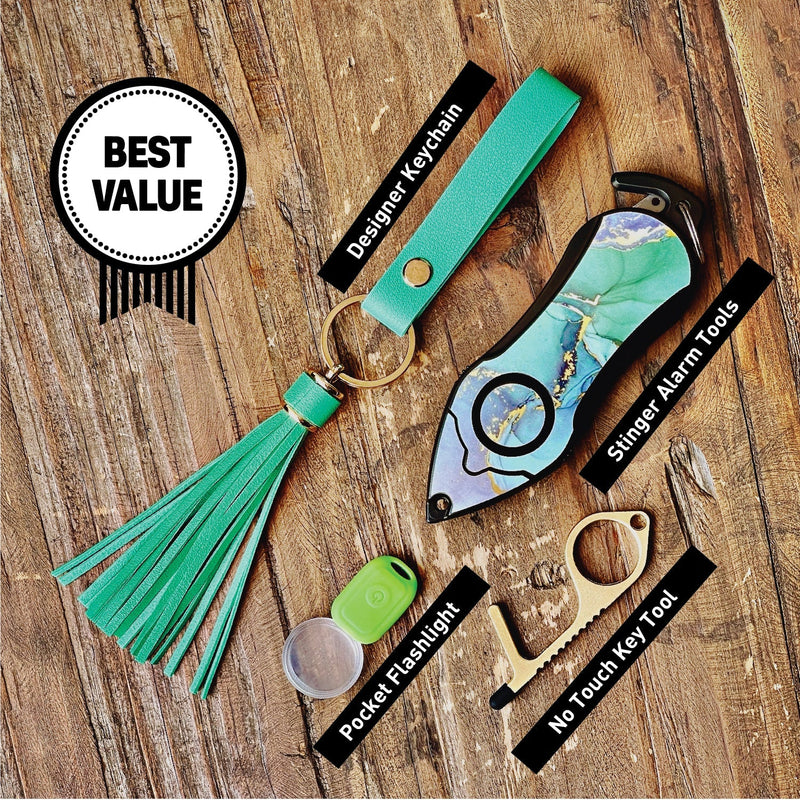 Load image into Gallery viewer, Personal Alarm Keychain Safety Emergency Tool (Green Marble)
