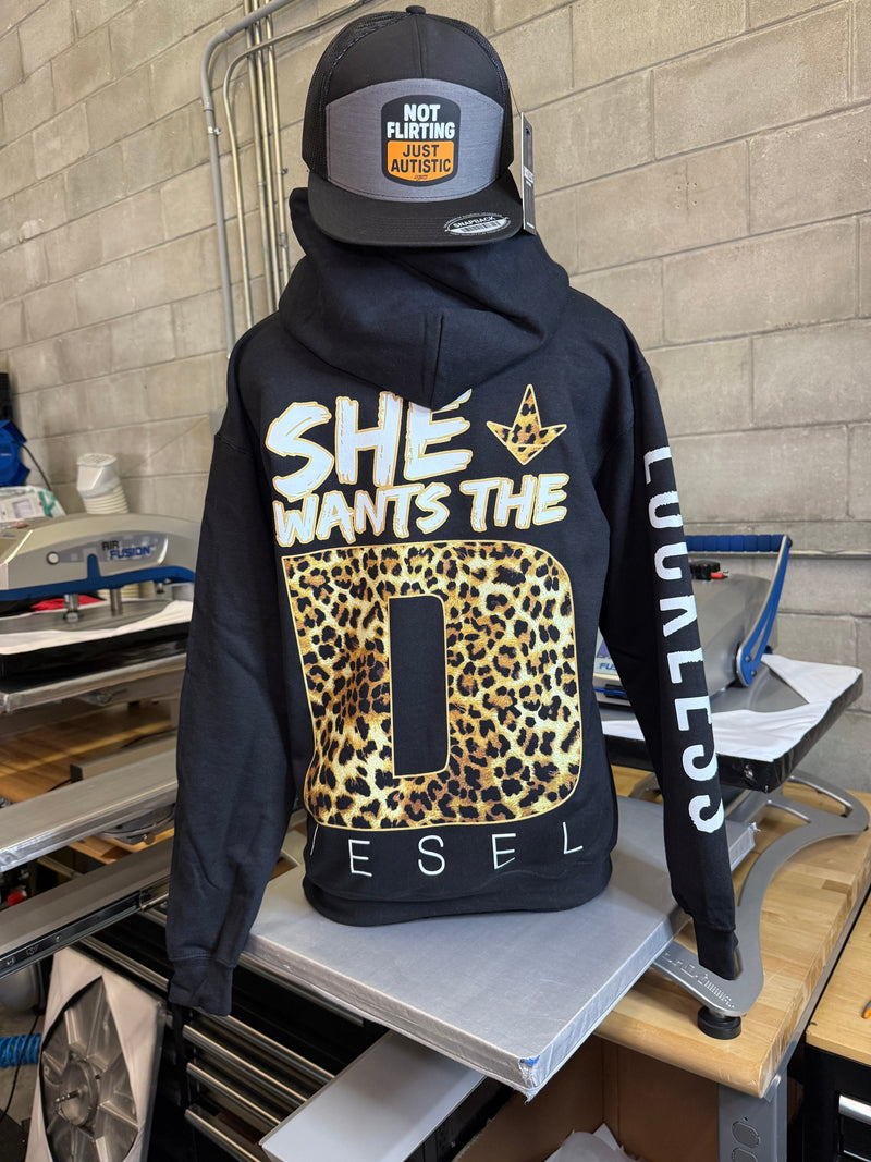 Load image into Gallery viewer, She Wants The Diesel Hoodie Leopard Edition
