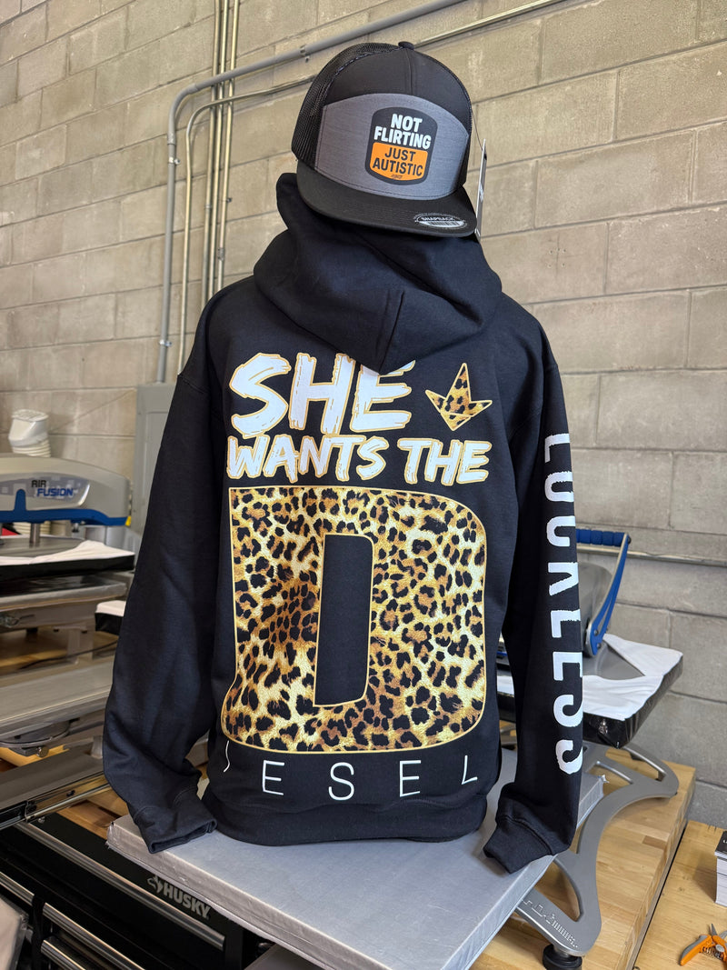 Load image into Gallery viewer, She Wants The Diesel Hoodie Leopard Edition
