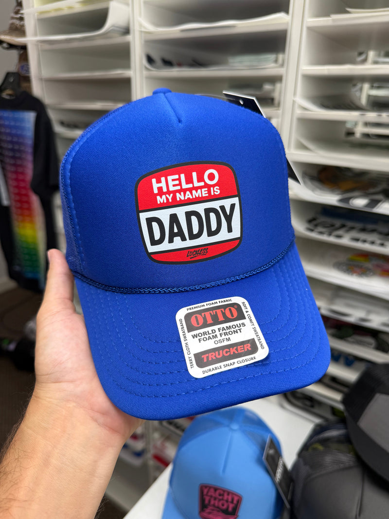 Load image into Gallery viewer, Hello My Name is Daddy Trucker Hat
