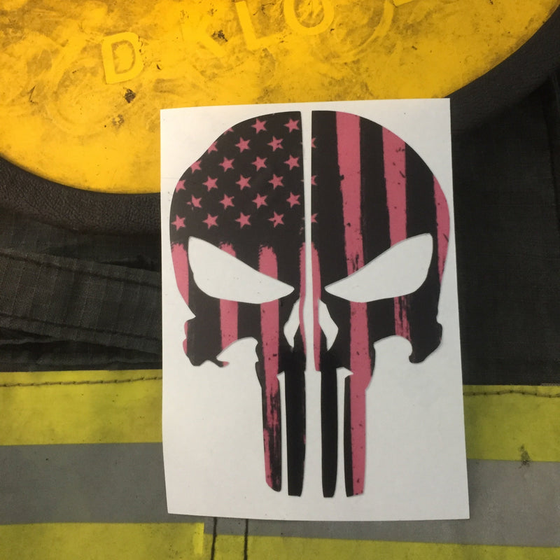 Load image into Gallery viewer, PINK AMERICAN FLAG PUNISHER SKULL REAR HELMET REFLECTIVE HELMET DECAL
