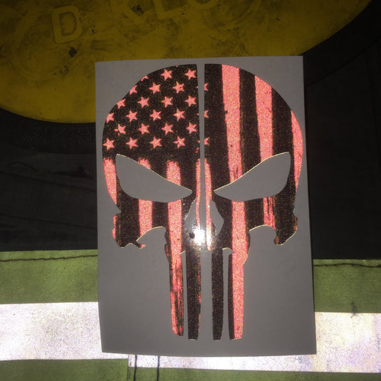 PINK AMERICAN FLAG PUNISHER SKULL REAR HELMET REFLECTIVE HELMET DECAL
