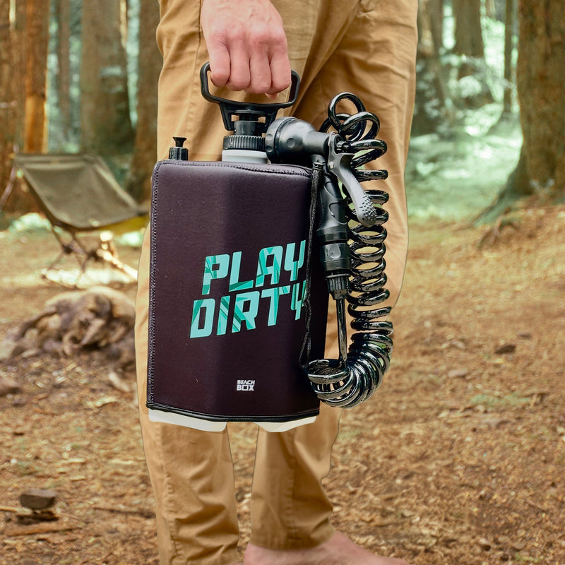 Load image into Gallery viewer, BeachBox Portable Shower Tank - &#39;Play Dirty&#39; / Black
