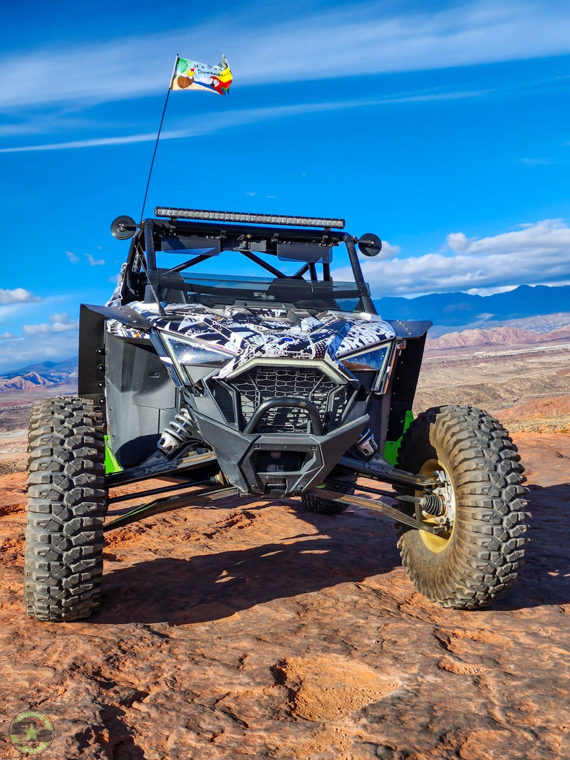 Load image into Gallery viewer, 2020 Polaris RZR Pro XP Ultimate Featuring Rokblokz Fender Flares with Lime Green Accents - Front view

