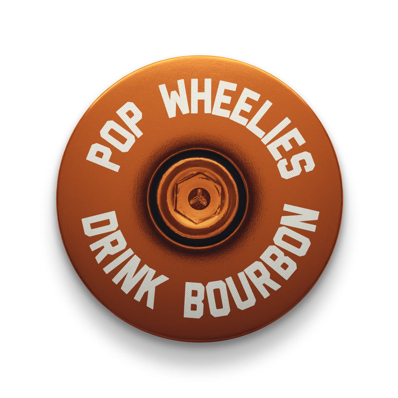 Load image into Gallery viewer, Pop Wheelies Drink Bourbon Bicycle Headset Cap
