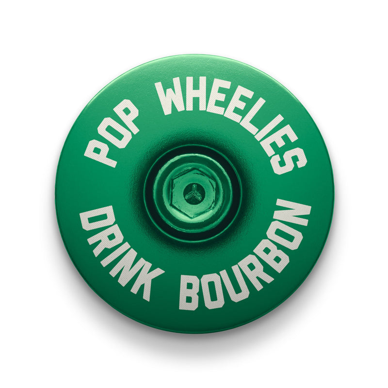 Load image into Gallery viewer, Pop Wheelies Drink Bourbon Bicycle Headset Cap
