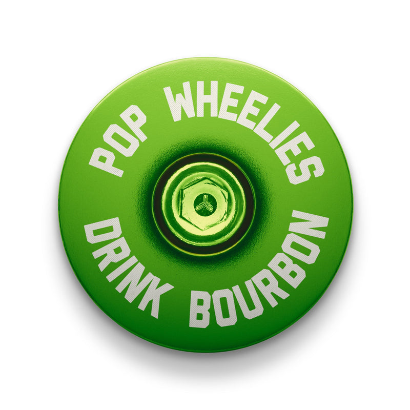 Load image into Gallery viewer, Pop Wheelies Drink Bourbon Bicycle Headset Cap
