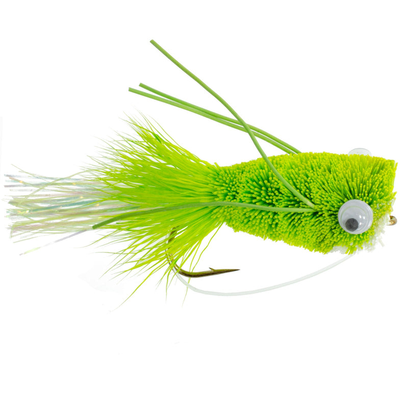 Load image into Gallery viewer, 3 Pack Flashtail Bass Popper Size 6 - Chartreuse Bass Fly Fishing Bug Wide Gape Bass Hooks With Weed Guard
