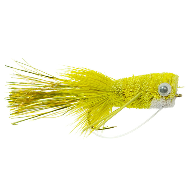 Load image into Gallery viewer, Flashtail Bass Popper  6 Flies Size 8 - Yellow Bass Fly Fishing Bug Wide Gape Bass Hooks With Weed Guard
