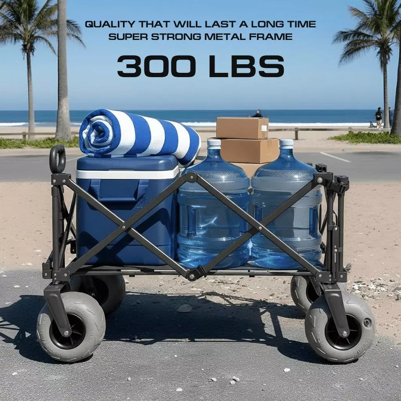 Load image into Gallery viewer, Beach Wagon Cart with Big Wheels – Foldable Utility Wagon Black
