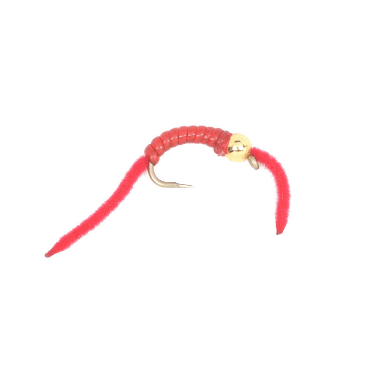 Load image into Gallery viewer, 3 Pack San Juan Power Worm Gold Bead Head Red V-Rib - Hook Size 14
