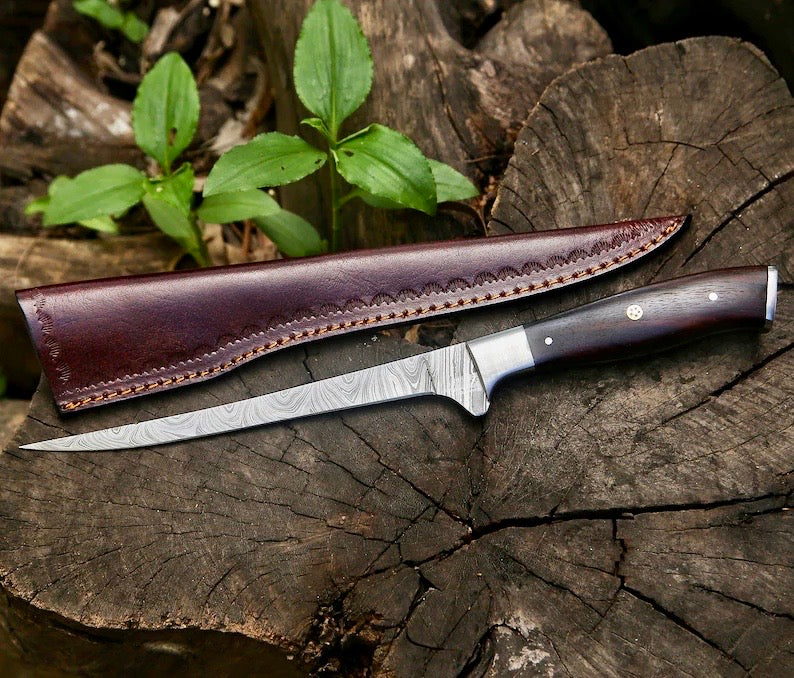 Premium Custom Handmade Damascus Steel Fillet Knife – 13” Rosewood Handle