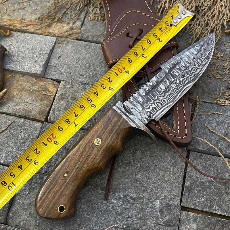 Load image into Gallery viewer, 🔥 Handmade Damascus Steel Hunting Knife – Rosewood Handle &amp; Damascus Guard + Leather Sheath
