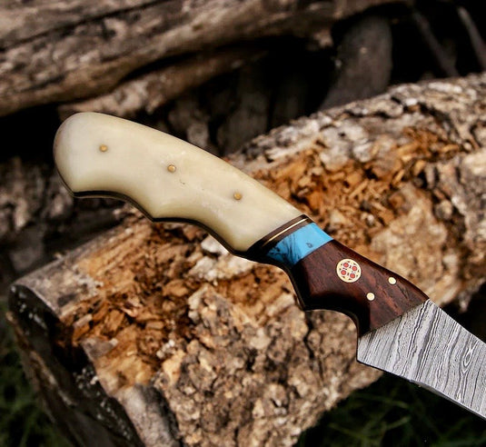 Fishing Fillet & Boning Knife – 13" Damascus Steel with Camel Bone & Rosewood Handle + Leather Sheath