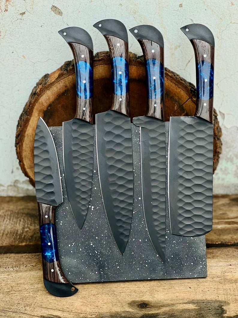 Load image into Gallery viewer, Premium Knife Set for Sale – 8" Handmade Damascus Steel Blade with Wenge Wood Resin Handle
