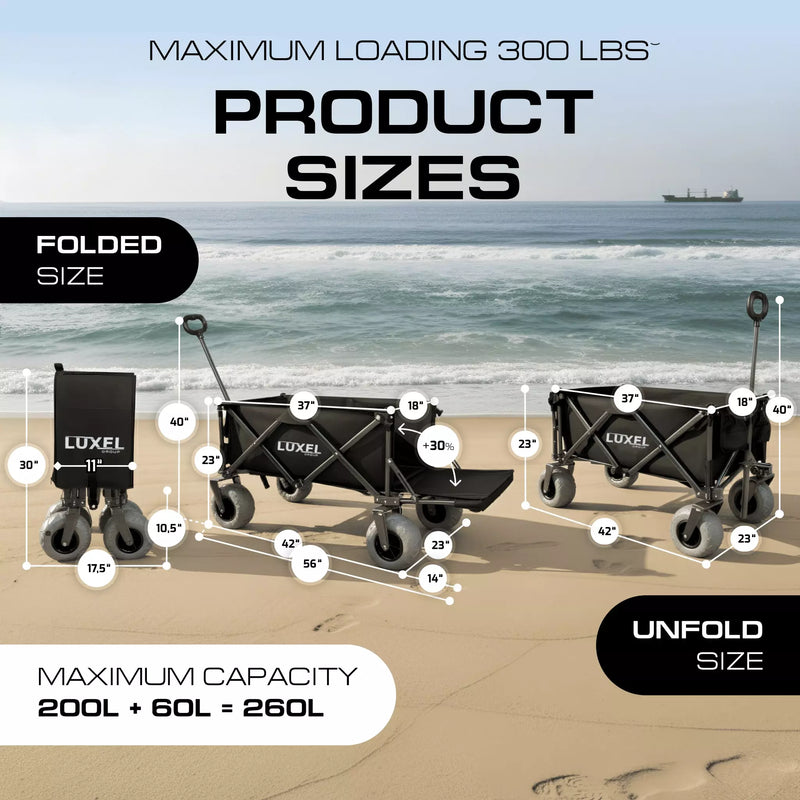Load image into Gallery viewer, Beach Wagon Cart with Big Wheels – Foldable Utility Wagon Black
