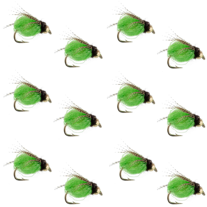 Load image into Gallery viewer, Bead Head LaFontaine Green Deep Sparkle Caddis Pupa - 12 Flies Size 18
