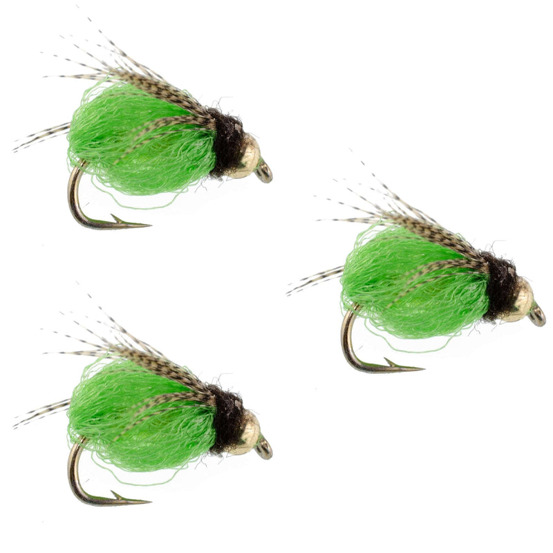 Load image into Gallery viewer, 3 Pack Bead Head LaFontaine Bright Green Deep Sparkle Caddis Pupa - Hook Size 18
